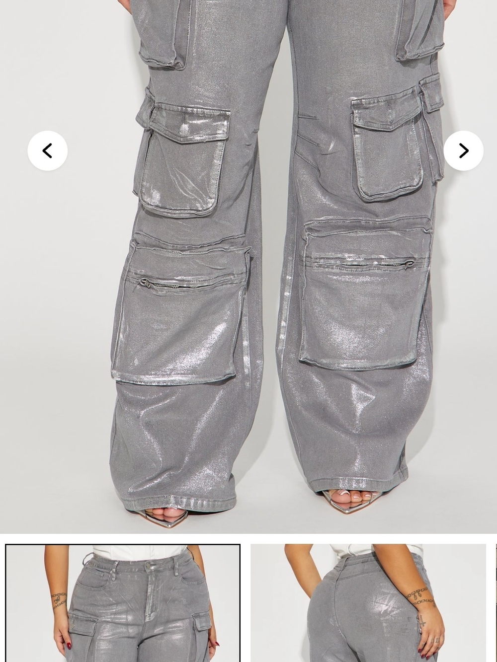 Fashion Nova Metallic Gray Cargo Wide-Leg Pants